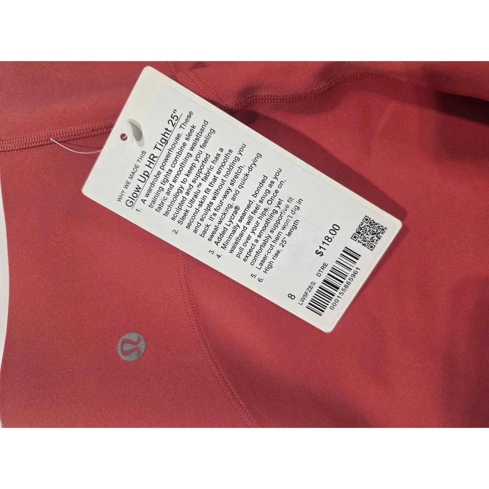 Lululemon Glow Up HR Tight 25 Desert Red(DTRE) Training Leggings LW5FZES 8